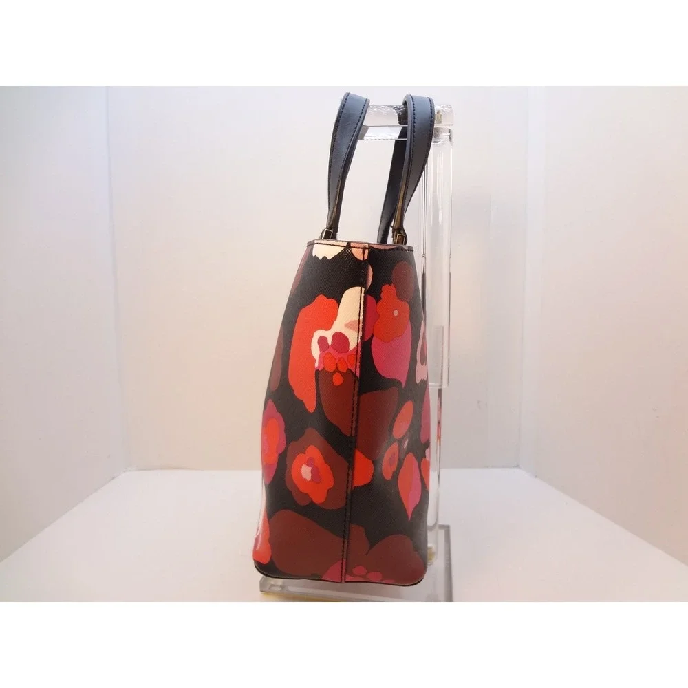 Kate Spade Floral Tote Bag Womens Medium Black Pink Excellent Saffiano Leather